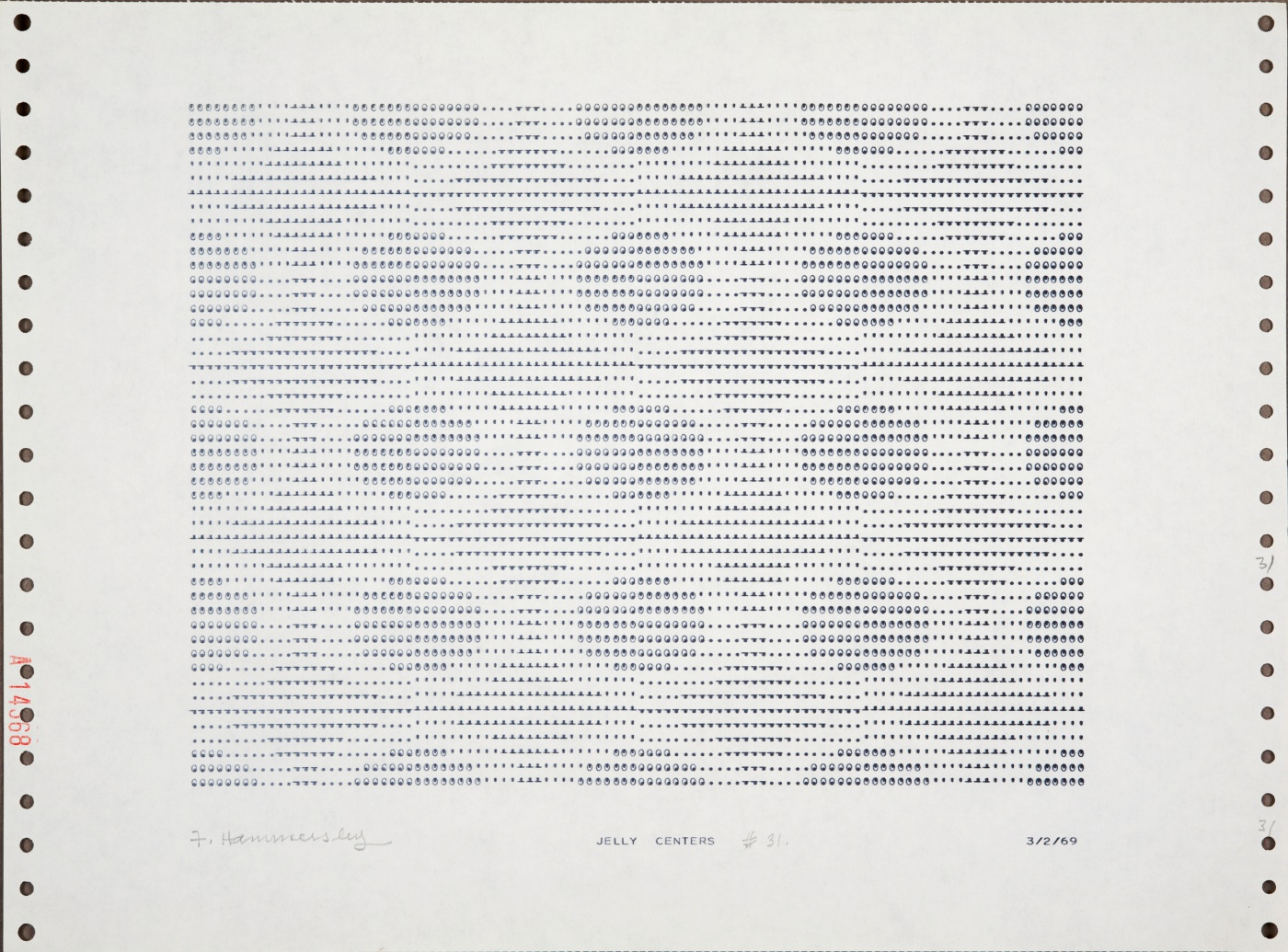 Frederick Hammersley, JELLY CENTERS, #31. A hard-edge geometric painting in muted greens, ochre, and black.